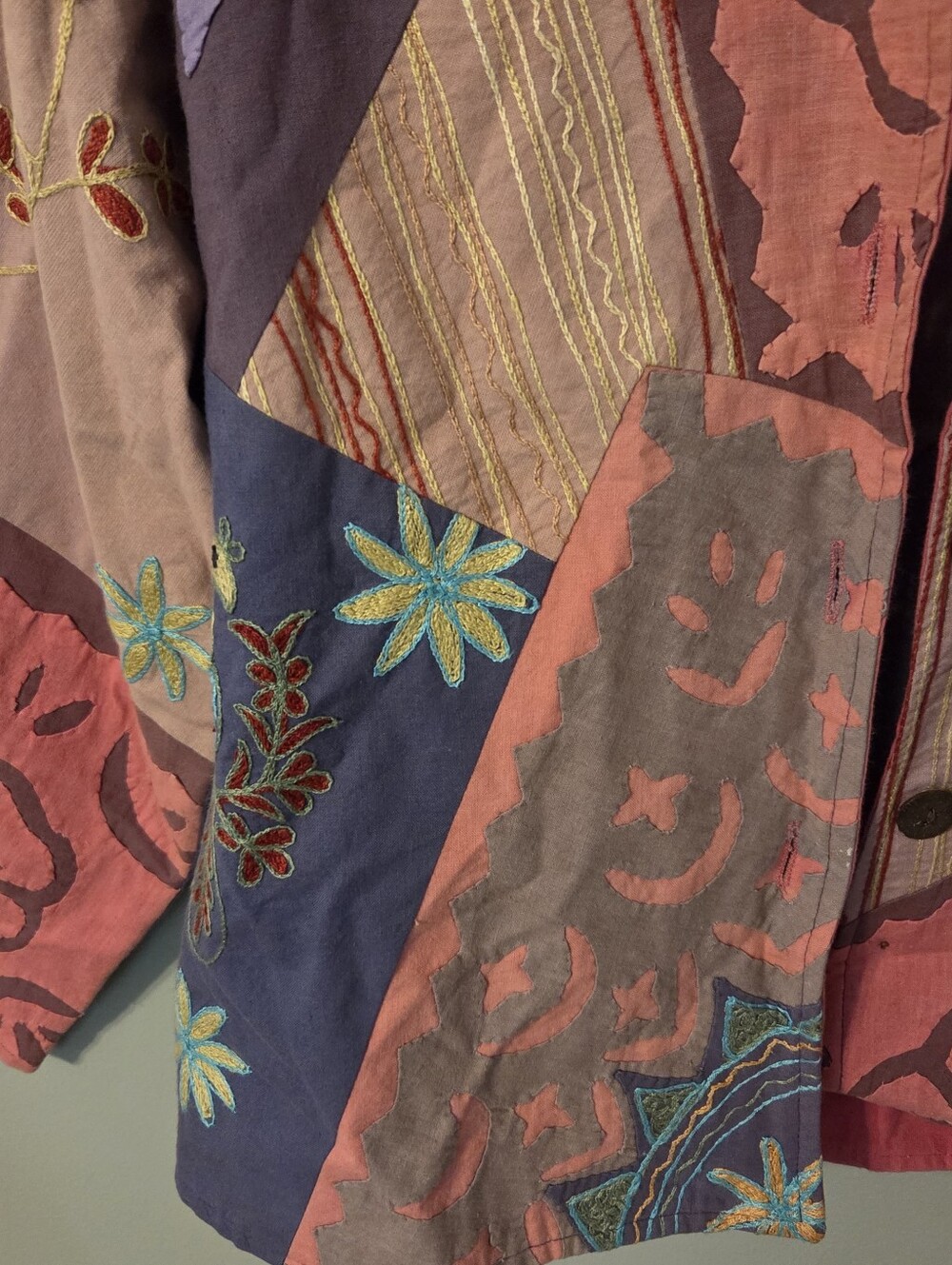 Vintage Women's Multicolor Embroidered Cotton Jacket Art To Wear Lagenlook. OS - Picture 4 of 8